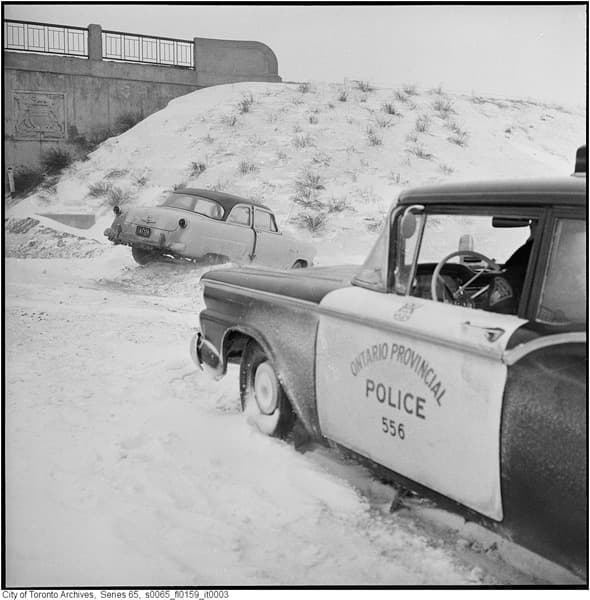 The OPP helping out on the QEW, 1960